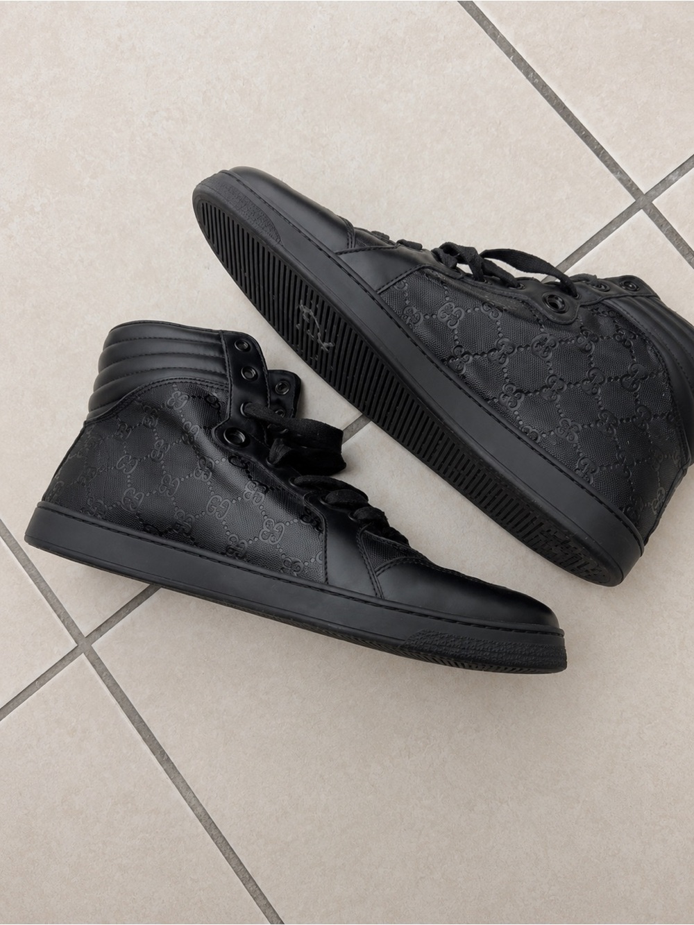 Gucci Black High-Top GG-Embossed Sneakers